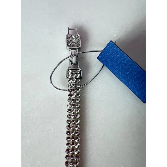 NWT Swarovski clim signed clear crystal 3 row mesh bracelet with tag - Picture 4 of 10